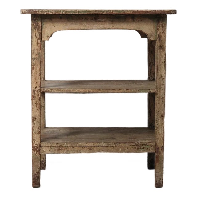 Late 20th Century Wooden Table With Lower Shelves For Sale