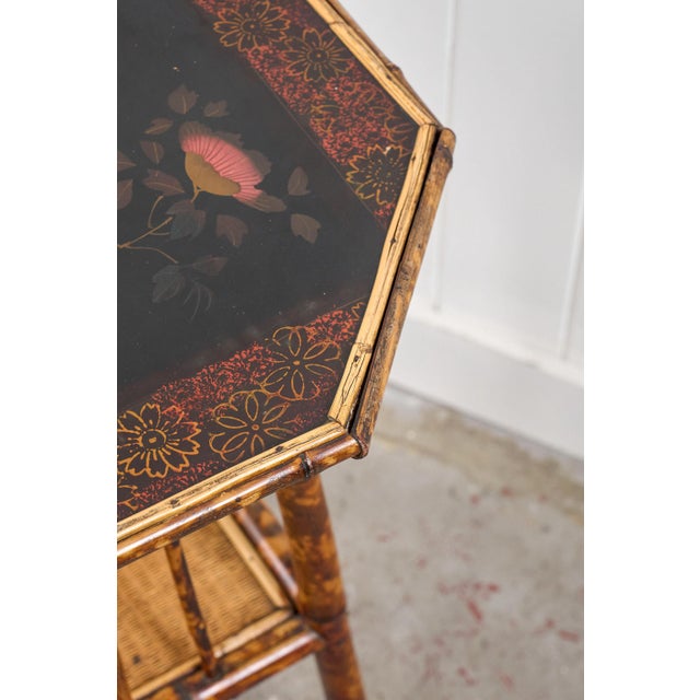 19th Century Aesthetic Movement Octagon Tiger Bamboo Two-Tier Side Table With Lacquered Top For Sale In Charleston - Image 6 of 10
