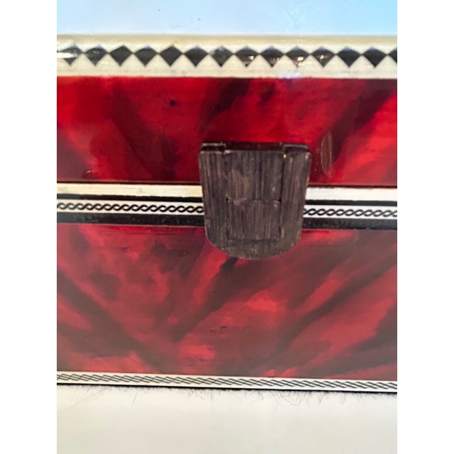 Red One of a Kind Artist Painted Decorative Red Faux Tortoise Box For Sale - Image 8 of 15