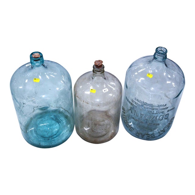Vintage Hand Blown Glass Demijohns- Set of 3 For Sale