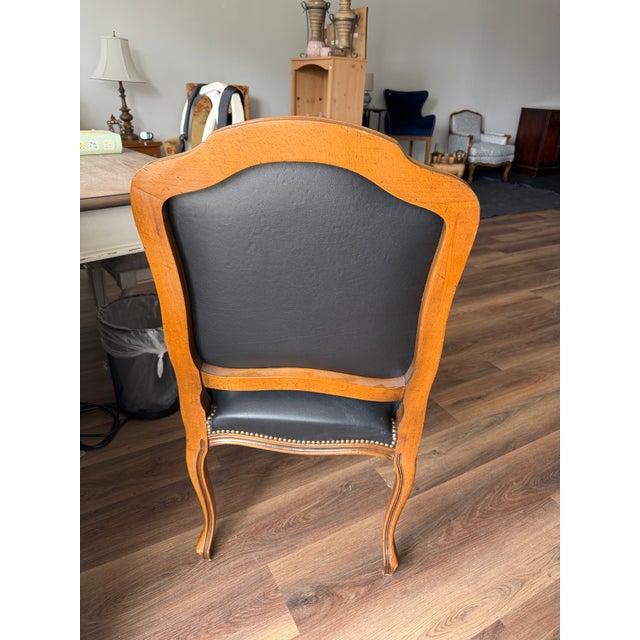 Vintage 1989 Château D’Ax Italian Black Leather Louis XV Armchair For Sale In South Bend - Image 6 of 10