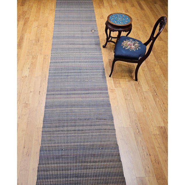 Gray Antique American Amish Rag Runner, Handwoven Wool & Cotton, Stripe Pattern, Gray, 3x15 For Sale - Image 8 of 16
