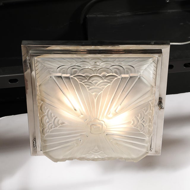 Art Deco Skyscraper Cubist Cloud Form Nickel Flush Mount Chandelier by Schneider For Sale - Image 9 of 12