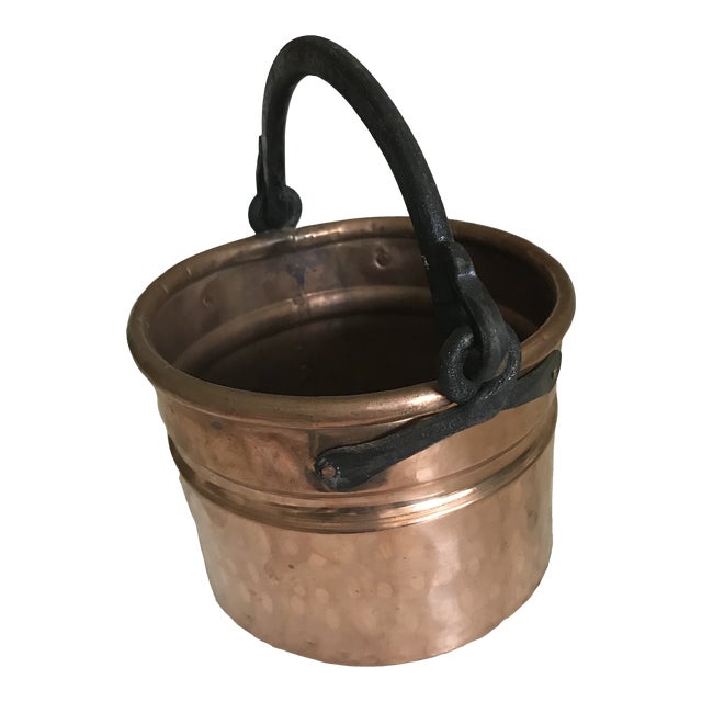 Antique Rustic Copper Cauldron With Handle For Sale