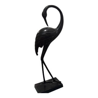 Vintage Mid-Century Modern Bronze Crane Sculpture – Elegant Minimalist Art Deco Stylized Bird Statue For Sale