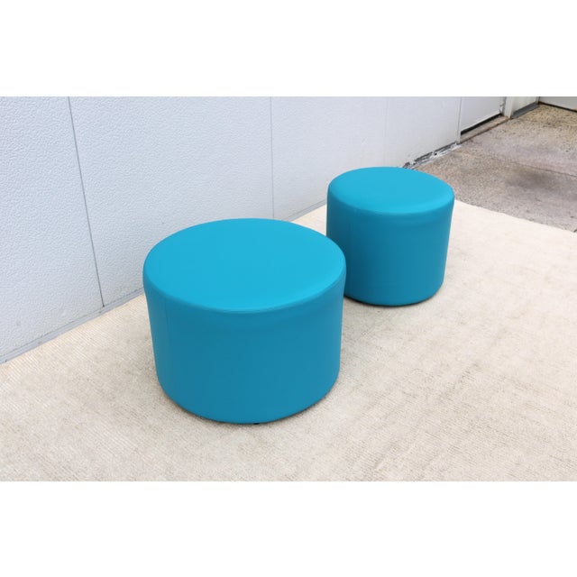 Modern Boost Round Ottomans in Tropic Blue Silicone by Ofs and Carolina - A Pair For Sale - Image 10 of 18