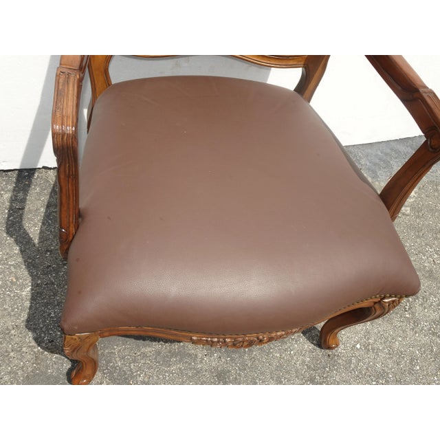 Brown Vintage French Provincial Louis XV Style Brown Bergere Chair For Sale - Image 8 of 13