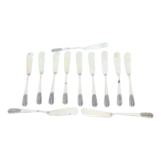 Silver Butter Knives with Embossed Handles, Set of 12 For Sale