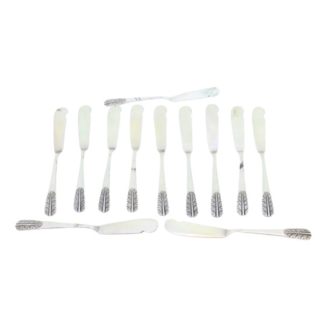 Silver Butter Knives with Embossed Handles, Set of 12 For Sale