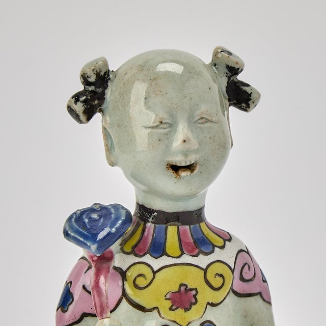 English 18th-Century Chinese Export Porcelain Laughing Boy Figures For Sale - Image 3 of 6