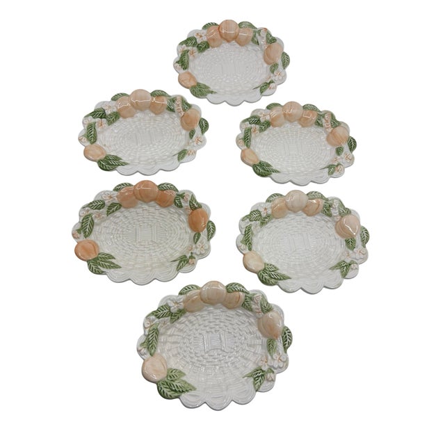 Set of 6 small ceramic Basketweave and peach decorated dish set. Great to use for dipping, apertivos, etc A beautiful set...