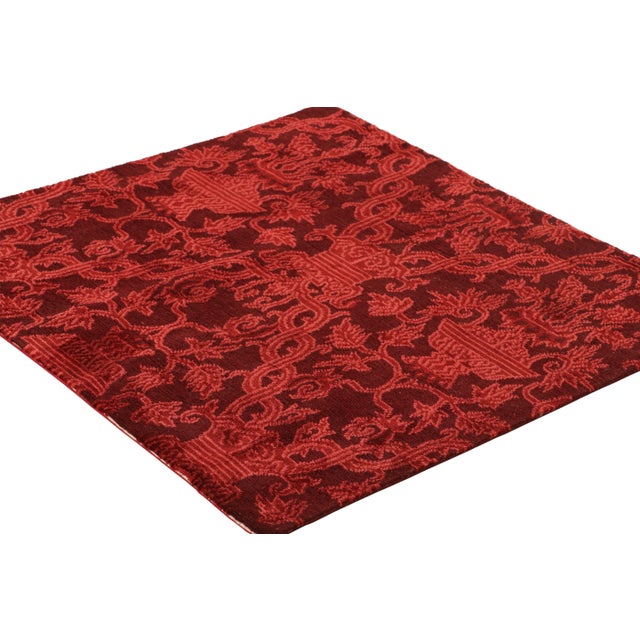 Rug & Kilim Rug & Kilim’s European Style Square Rug in Burgundy With Floral Patterns For Sale - Image 4 of 7