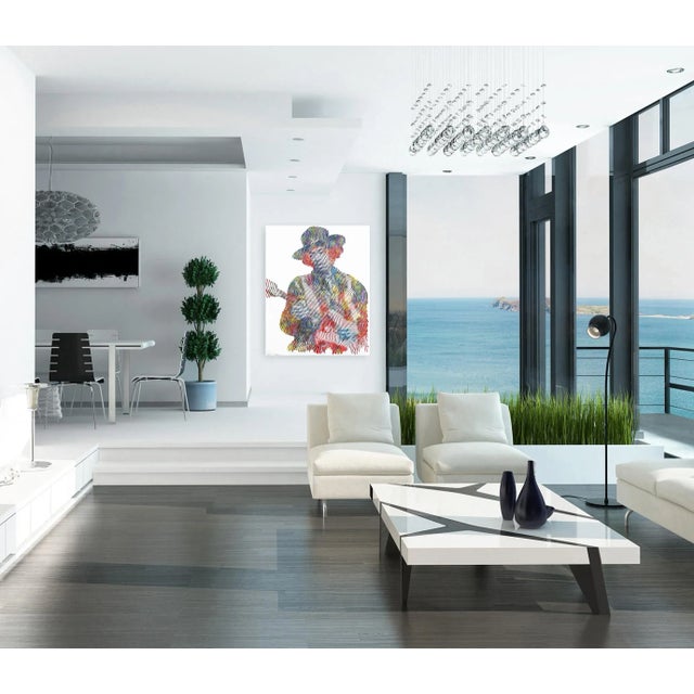 Textile "Can You See Me Jimi Hendrix" Original Op Art Pop Icon Portrait Painting by Virginie Schroeder For Sale - Image 7 of 9