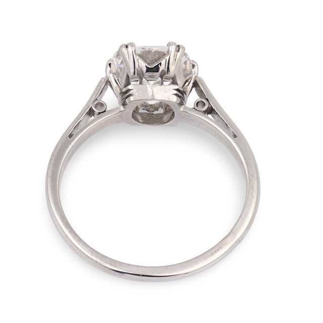1930s French Art Deco Gia 2.34 Carat Old Mine Cut Diamond Platinum Engagement Ring, Size 6.25 For Sale In Los Angeles - Image 6 of 8
