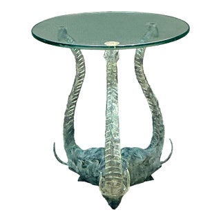 Vintage Verdigris Elephants Side Table For Sale