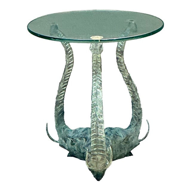 Vintage Verdigris Elephants Side Table For Sale