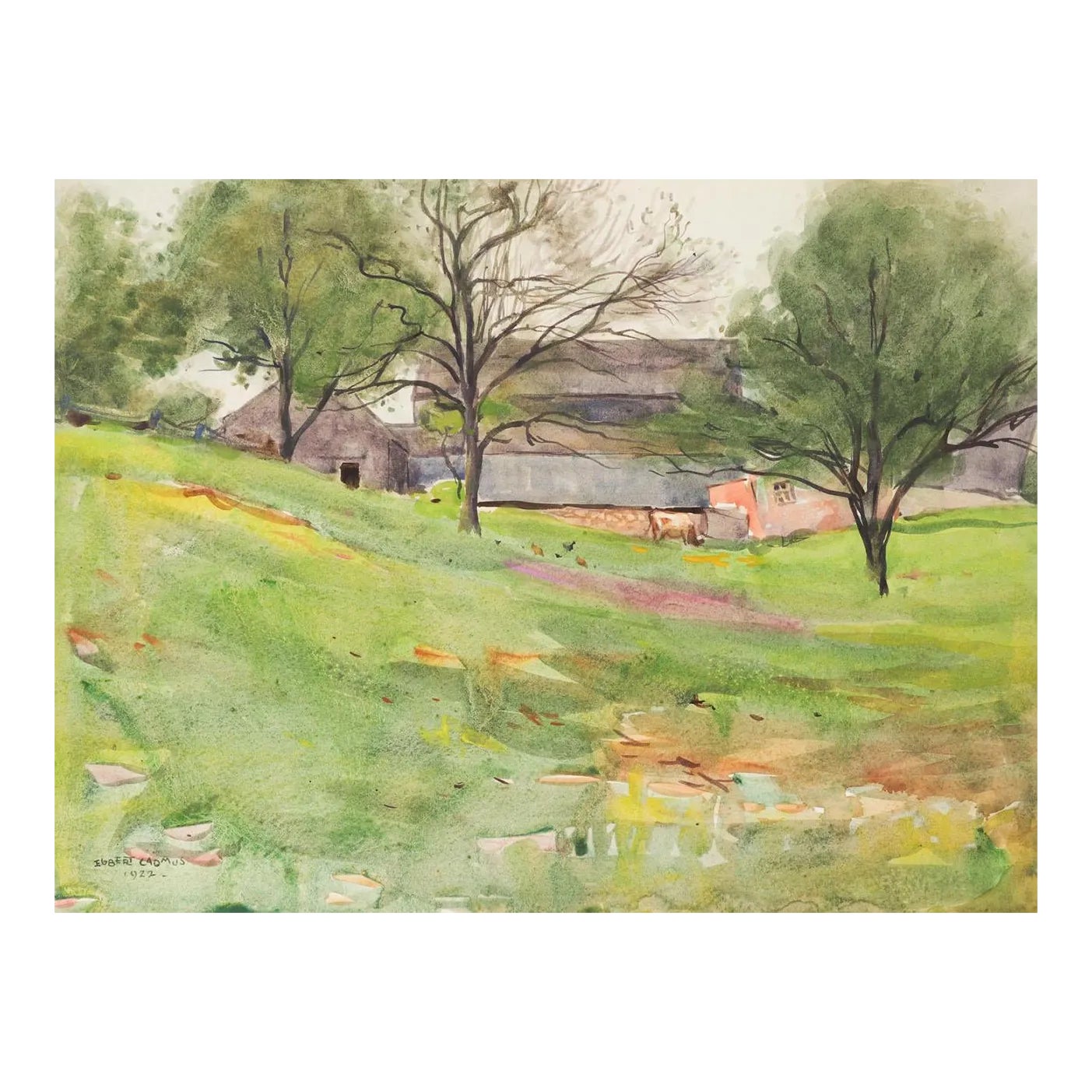 1922 Egbert Cadmus New England Barn and Landscape Watercolor Painting ...