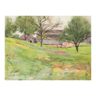 1922 Egbert Cadmus New England Barn and Landscape Watercolor Painting For Sale