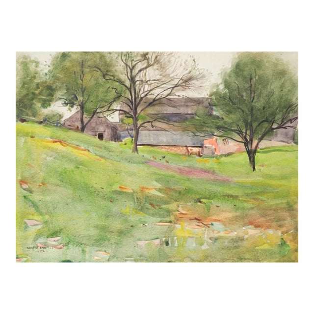 1922 Egbert Cadmus New England Barn and Landscape Watercolor Painting For Sale