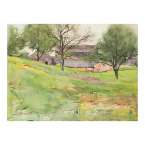 1922 Egbert Cadmus New England Barn and Landscape Watercolor Painting
