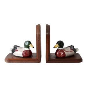 Vintage Wooden Duck Bookends Pair