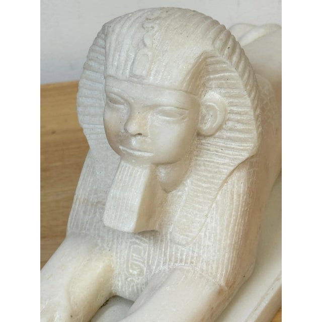 Ivory Pair of 19th Century Grand Tour Hand-Carved Marble Sphinx Sculptures For Sale - Image 8 of 12