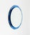Midcentury amazing round wall mirror with blue glass frame and steel details in the style of Cristal Arte. Made in Italy...