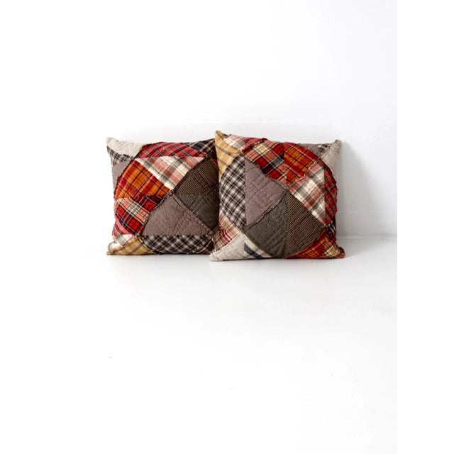 Vintage Patchwork Throw Pillows Pair For Sale - Image 6 of 9