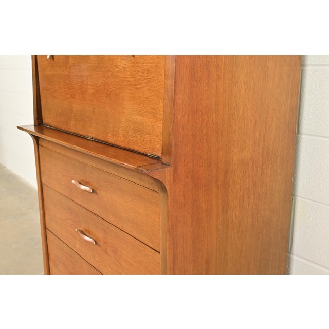 John Van Koert for Drexel Profile Mid-Century Modern Sculpted Walnut Highboy Dresser, 1959 For Sale - Image 9 of 15