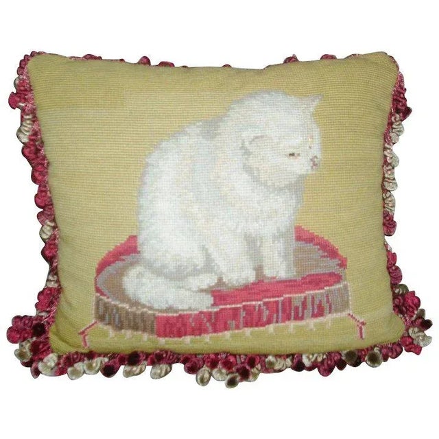 19th Century Needlepoint Cat Pillow For Sale - Image 9 of 9
