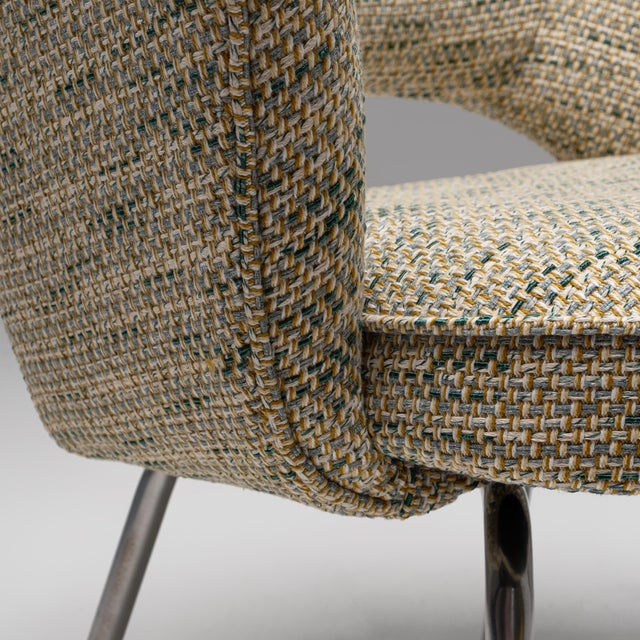 Metal Model 71 Dining Chair in Green-Yellow Pierre Frey Fabric by Eero Saarinen for Knoll, 1960s For Sale - Image 7 of 12