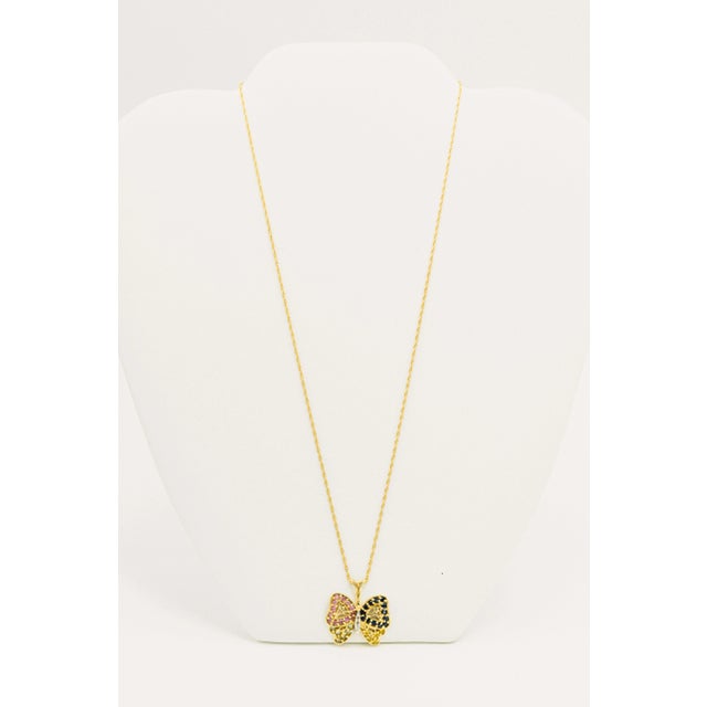 Contemporary Sapphire and Diamond Butterfly Pendant Necklace 14k Yellow Gold For Sale - Image 3 of 4