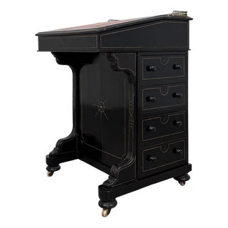 Antique English Ebonised Davenport Desk with Red Leather, 1800s For Sale