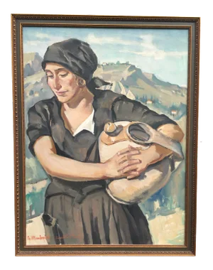1920's “Portrait of a Young Maiden" Oil Painting by Italian Artist Armando Marchergiani, Framed