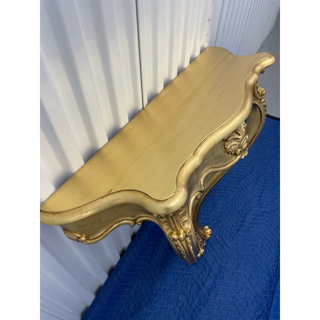 Gold 1960s Italian Rococo Carved Wood Wall Console, Restored Faux Gilt Finish For Sale - Image 8 of 9