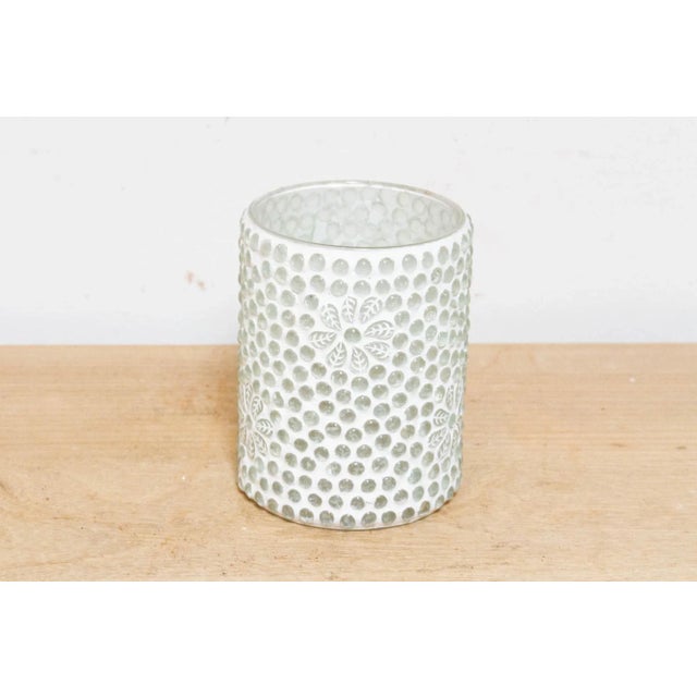 Rustic Handmade White Glass Mosaic Votive For Sale - Image 3 of 6