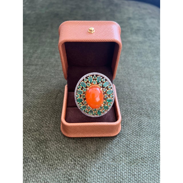 Late 20th Century Bochic "Orient" Vintage Diamonds, Emeralds & Opal Ring Set In 18K Gold & Silver For Sale - Image 5 of 18