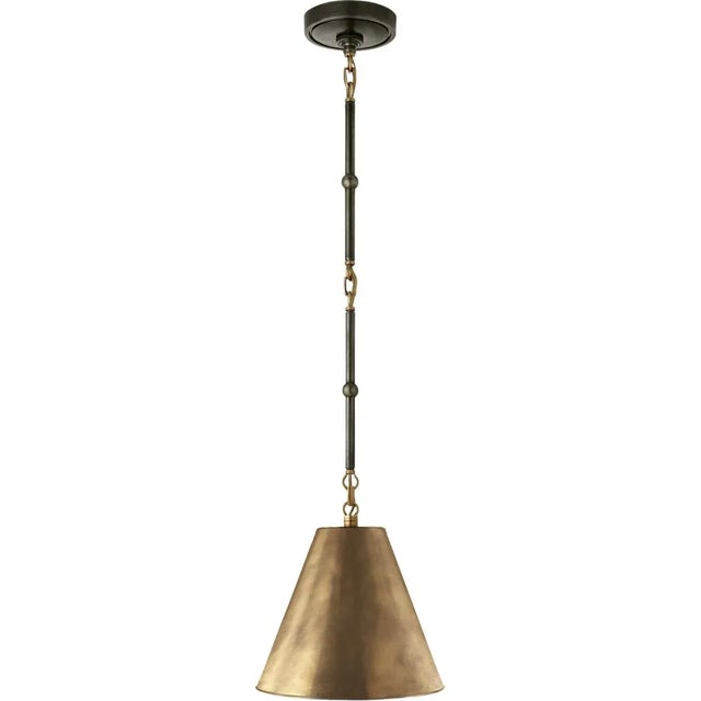 Transitional Thomas O'Brien for Visual Comfort Signature Goodman Petite Hanging Shade in Bronze & Hand-Rubbed Antique Brass with Hand-Rubbed Antique Brass Shade For Sale - Image 3 of 4