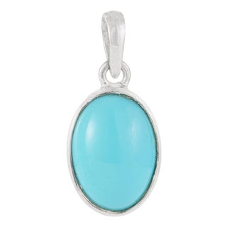 Vibrant Oval 4.7 Ct Natural Turquoise Bezel Set 925 Silver Pendant for Her For Sale