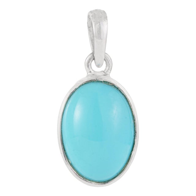 Vibrant Oval 4.7 Ct Natural Turquoise Bezel Set 925 Silver Pendant for Her For Sale