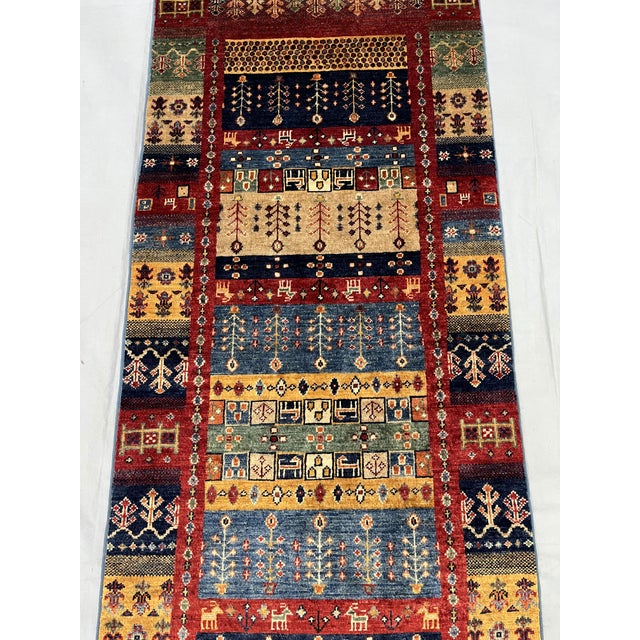 Sultani Khorjin Design Wool Runner in Blue and Red, 2'7