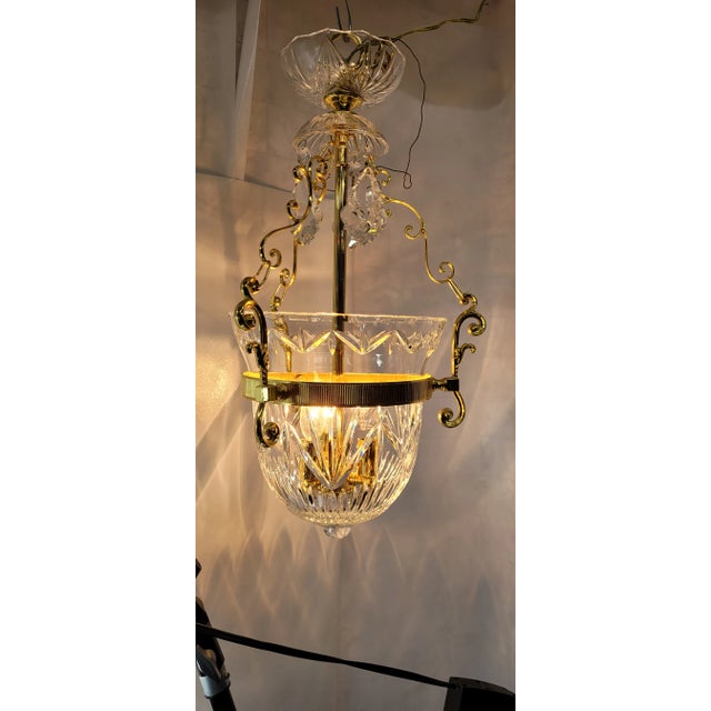 1990s Vintage 1990s Neoclassical Brass & Crystal Bell-Jar Pendant Chandelier For Sale - Image 5 of 12