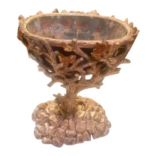 19th Century Carved Wood Leaf and Branch Planter For Sale