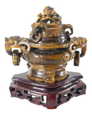 Chinese Carved Tigers Eye Incense Burner Censer