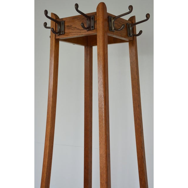 Wood Mid-Century Oak Coat Stand with Umbrella Holders and Drip Tray, 1950 For Sale - Image 7 of 18