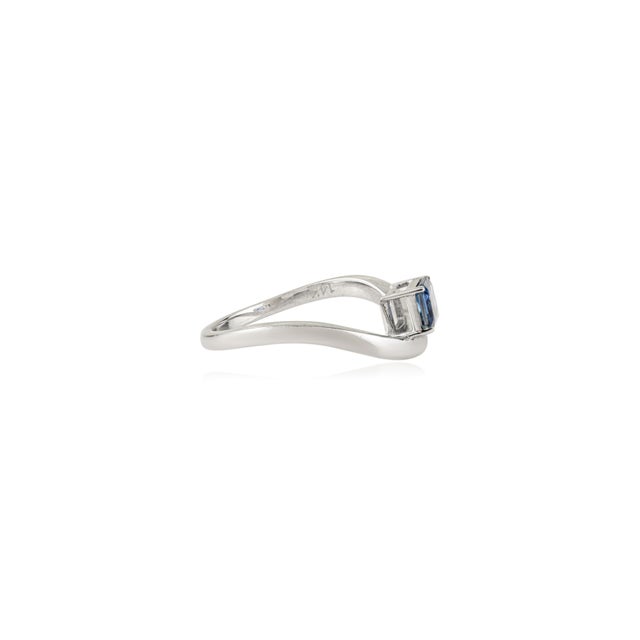 Not Yet Made - Made To Order VRJewels Minimalist 14k White Gold Emerald-Cut Natural Blue Sapphire Wave Ring Size 6 For Sale - Image 5 of 14