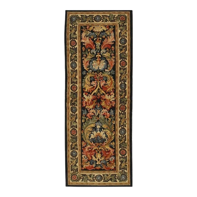 3x8 Blue Hand-Knotted Wool Baroque Floral Cascade Classic Traditional Carpet Rug For Sale