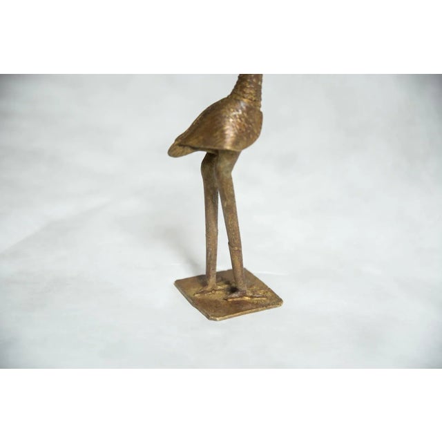 African Large Fishing Bird Triple Horn and no Fish Vintage African Bronze Sculpture For Sale - Image 3 of 9