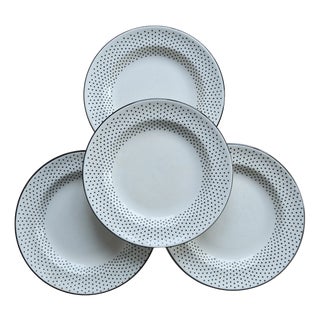 Vintage Earthenware Dinner Plates with Black Polka Dot Pattern from Gien, 1990s, Set of 4 For Sale