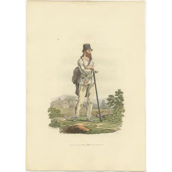 Old print of a peasant of the neighbourhood of Hermannstadt (Sibiu), Transylvania. This print originates from 'The Costume...